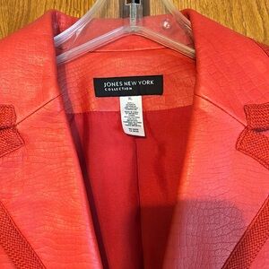 NWOT Crocodile-patterned leatherr short blazer. Orange; XL Jones of New York